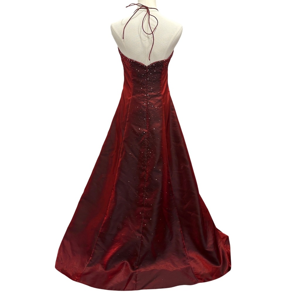 Y2K Zum Zum by Niki Livas Red Iridescent Beaded Halter Prom Ball Gown Goth Small - Picture 2 of 12